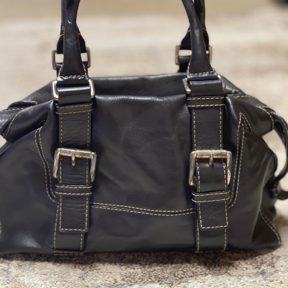 MICHAEL KORS Black Leather Bowling Bag